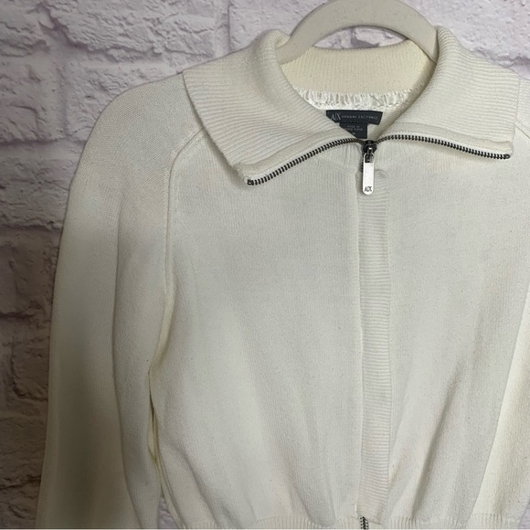 Armani Exchange White Monogram Zip/Button Combo Cardigan - Picture 7 of 14